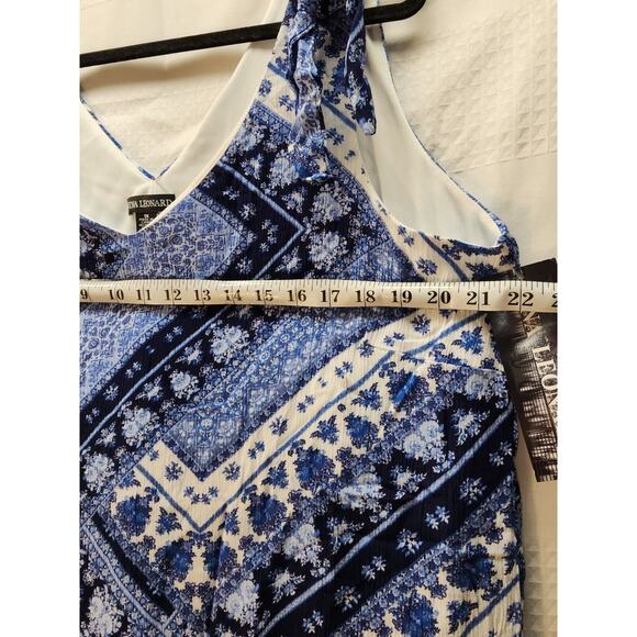 Nina Leonard Dress 1X Blue Geo Print Sleeveless Short Vneck Aline knee length - Picture 4 of 11